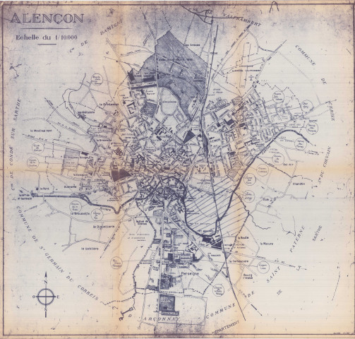 Alençon, espaces verts, plan de situation (éch. 1/10000, Ollivier, fond de plan octobre 1966, date : mai 1977) (63 x 59.5).