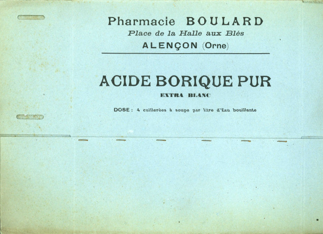 Pharmacie Boulard, boîtes en carton pour l'acide borique pur extra blanc, couleur bleu (21x13x 9.5) (19.5 x 10 x 7.2)