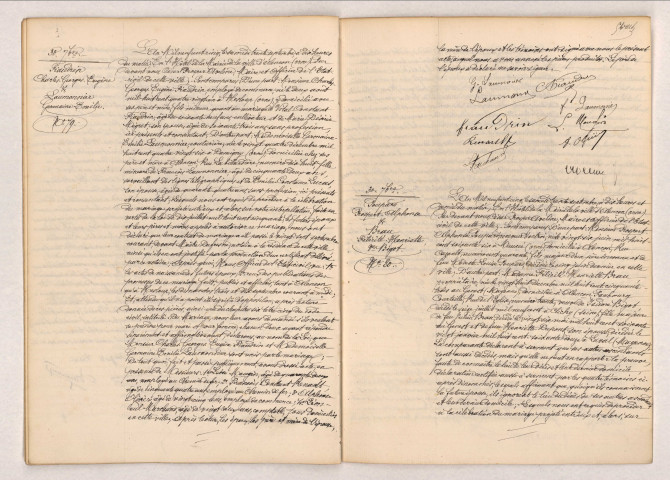 Acte de mariage de FIAUDRIN Charles Georges Eugène et LAUMONNIER Germaine Émilie (30 septembre 1905), acte de mariage de POUPARD Prospert Alphonse et BRAU Félicité Henriette (30 septembre 1905).