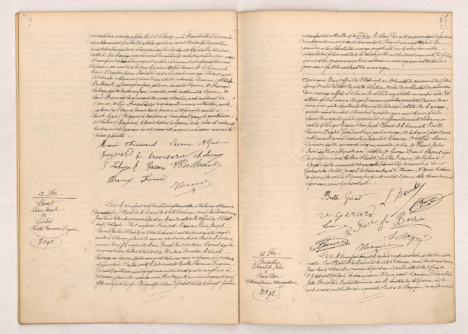 Acte de mariage de LACOUR Alfred et FROISSARD Marie Augustine Jeanne (22 Octobre 1907), BARRET Léon Joseph et GÉRARD Berthe Laurence Eugénie (22 Octobre 1907), BRISSOLLIER BRISOLIER Théophile Jules et BOUILLON Alexandrine Augustine (26 Octobre 1907).