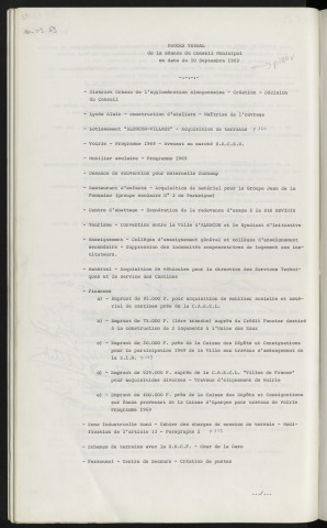 Sommaire sur les affaires à délibérer.