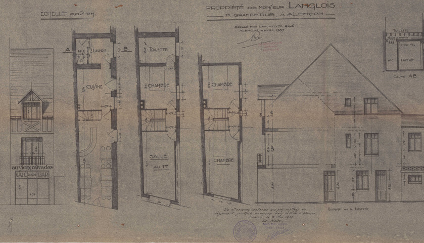 permis de construire n°7, Construction d'une maison d'habitation Rue Grande Rue Alençon, (date de décision : 1937), (auteur du projet, architecte : MERCIER Robert).
