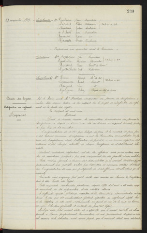 Commissaires répartiteurs, proposition pour 1916. Caisse des loyers, modification au règlement, rapport