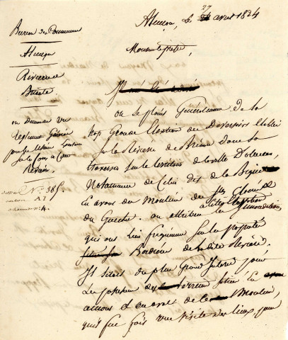 Rivière de la Briante, règlement d'eau sur la retenue des eaux du Moulin de la Bique (1825-1831) : arrêté, correspondance, pétition