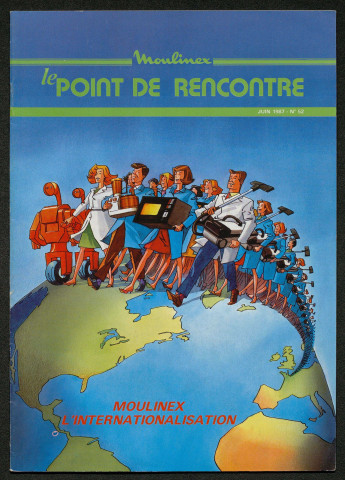 "Moulinex, l'internationalisation" : maquette de la première page de couverture (21 x 29.7cm) (dessin Y. Panhaleux).