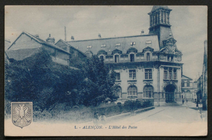 Alençon (Orne), L'Hôtel des Postes, carte postale ancienne noir et blanc n°1, G. Artaud éditeur, Nantes, ED, Brissard, papeterie-tabacs, Alençon, sd, (14x9), AMA.