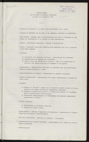 Maison des Jeunes et de la Culture, salle omnisports, avant-projet modifié, achat propriété de ESNAULT-ROUSSEL.