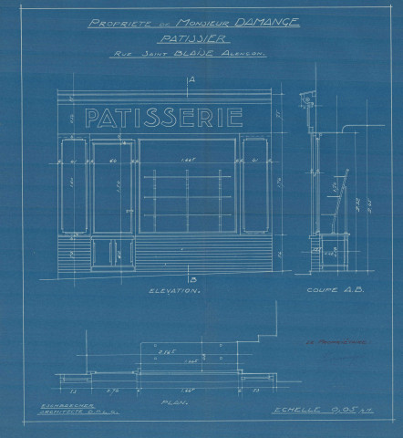 permis de construire n°1, Construction d'une maison d'habitation Rue Saint-Blaise Alençon, (auteur du projet, architecte : ESCHBAECHER André).