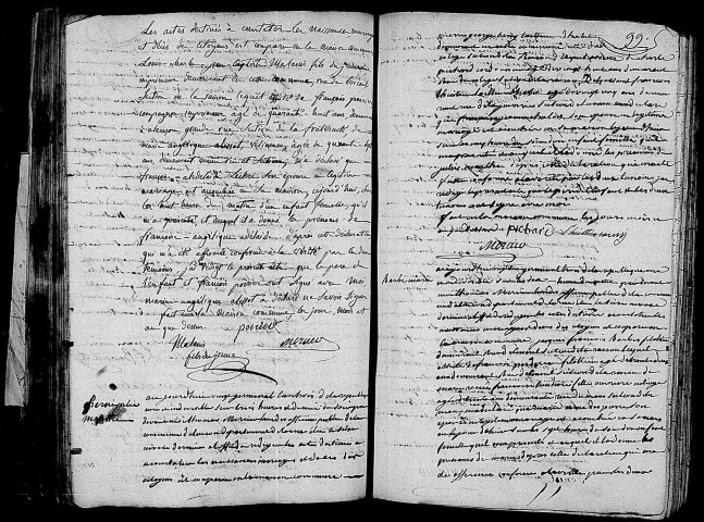 Acte de naissance de MALASSIS Françoise Angélique Adélaïde (9 avril 1795),acte de naissance de HENRI Julie Marthe (8 avril 1795),acte de naissance de BARBE Marie (9 avril 1795).