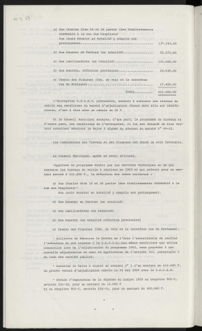 Voirie, programme 1969, avenant au marché S.A.C.E.R.