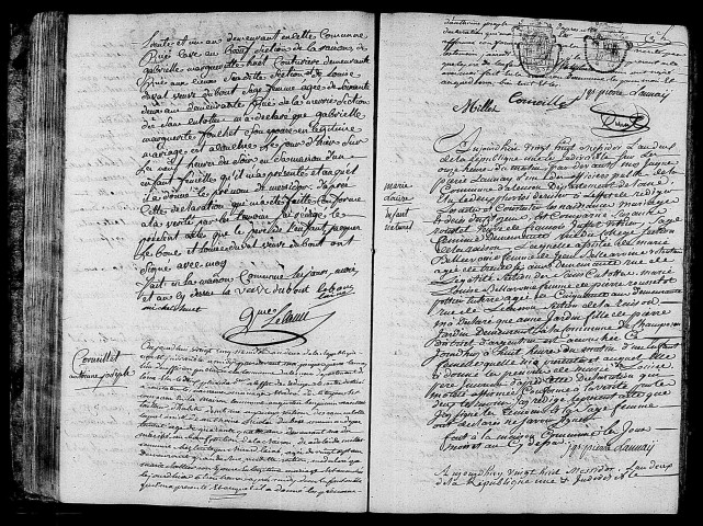 Acte de naissance de HUET Messidor (10 juillet 1794),acte de naissance de CORNEILLET Antoine Joseph (12 juillet 1794),acte de naissance de JARDIN Marie enfant naturel (16 juillet 1794),acte de naissance de BELLOCHE Julienne Fortunée enfant naturel (16 juillet 1794).