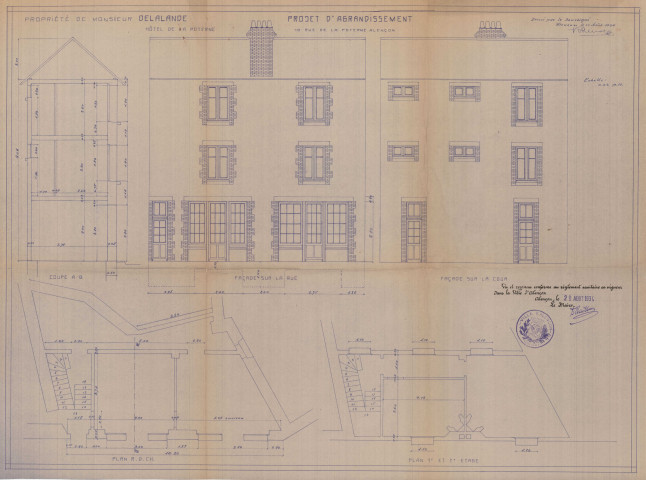permis de construire n°22, Agrandissement de l'Hôtel de la Poterne Rue La Poterne Alençon, (date de décision : 1934), (auteur du projet, architecte : MENOT (entrepreneur)).