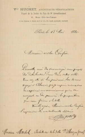 Projet de distribution en eau potable de la ville d'Alençon, captation des sources de Guéramé (1880) (Victor Huchet) : rapport, projet d'acquisition des sources et du Moulin de Guéramé : correspondance.