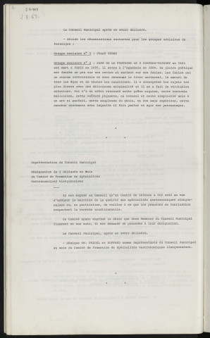 Enseignement, quartier de Perseigne, dénomination des groupes scolaires n°1 et 2. Représentation du Conseil Municipal, désignation de 2 délégués au sein du comité de promotion de spécialités gastronomiques Alençonnaise.