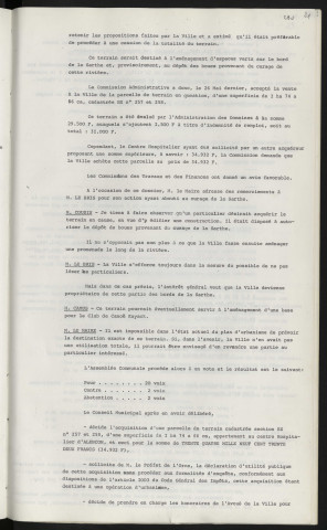 Acquisition d'une parcelle de terrain appartenant au Centre Hospitalier.