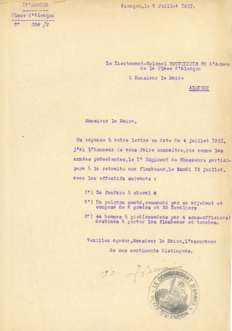 Banquet à l'occasion de la Fête nationale 14 juillet 1931 : affiche Imprimerie Georges Supôt (60 x 29).