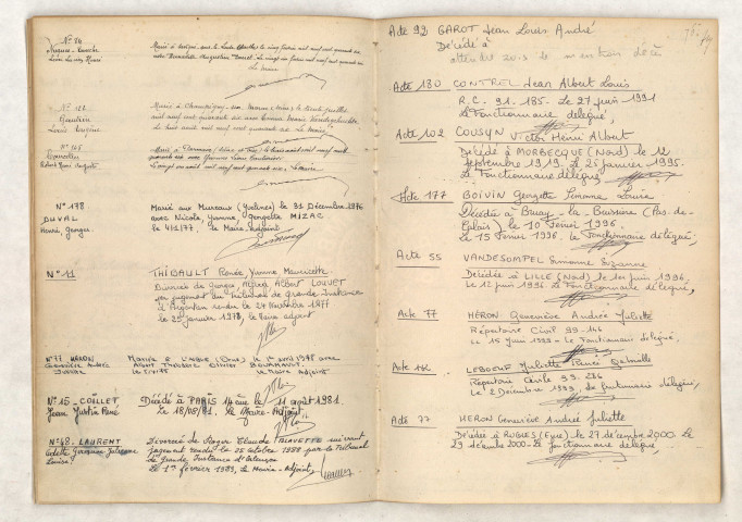 mentions marginales, NUGUES TOUCHE Léon Lucien Henri, GAUTRIN Louis Eugène, COURCELLES Roberd Henri Auguste, DUVAL Henri Georges, THIBAULT Renée Yvonne Mauricette, HÉRON Geneviève Andrée Juliette, COILLET Jean Justin René, LAURENT Odette Germaine Lucienne Louise, GAROT Jean Louis André, CONTREL Jean Albert Louis, COUSYN Victor Henri Albert, BOIVIN Georgette Simonne Louise, VANDESOMPEL Simonne Suzanne, HÉRON Geneviève Andrée Juliette, LEBOEUF Juliette Renée Gabrielle, HÉRON Geneviève Andrée Juliette.