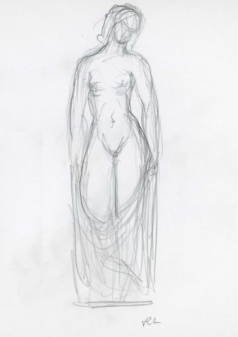 2 études avec drapé, profil gauche et face (graphite sur papier), (René Letourneur, monogrammé en bas à droite RL) (27cm x 21cm).