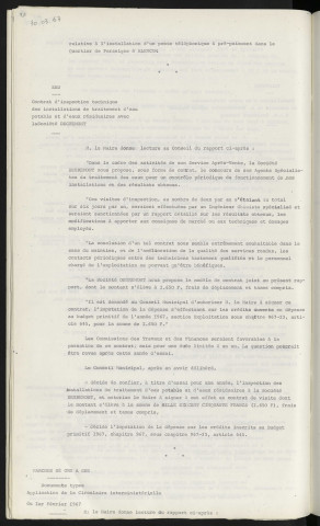 Eau, contrat d'inspection technique des installations de traitement d'eaux potables et d'eaux résiduaires avec la société DEGREMONT.