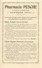 Dépliant publicitaire de la pharmacie Pesche (XXe siècle), extrait du tarif des produits recommandés, des spécialités, des préparations, des eaux minérales, éditeur Alençon imp. A. Herpin.