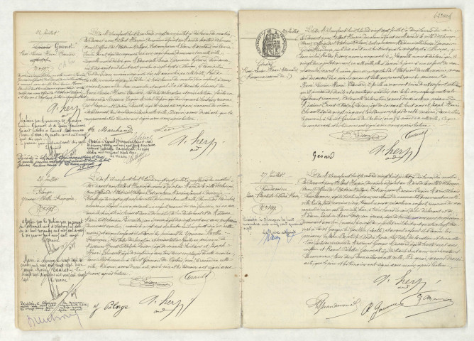 Acte de naissance de GERARD GUENOT René Lucien Henri Edouard (22 juillet 1908),acte de naissance de PILORGE Yvonne Berthe Françoise (26 juillet 1908),reconnaissance de GERARD René Lucien Henri Edouard (27 juillet 1908),acte de naissance de CHANDAVOINE Jean Baptiste André Rose (27 juillet 1908),