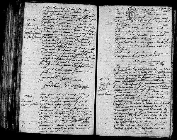 Acte de naissance de PARENT Marie Agathe (4 janvier 1797),acte de naissance de PARENT Françoise (5 janvier 1797),acte de naissance de BERRIER Marie Angélique (7 janvier 1797),acte de naissance de PIONCHON François Théodore (7 janvier 1797).