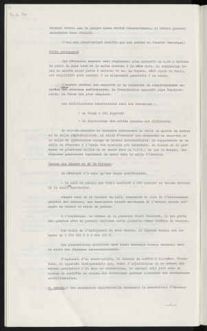 Maison des Jeunes et de la Culture, salle omnisports, avant-projet modifié, achat propriété de ESNAULT-ROUSSEL.