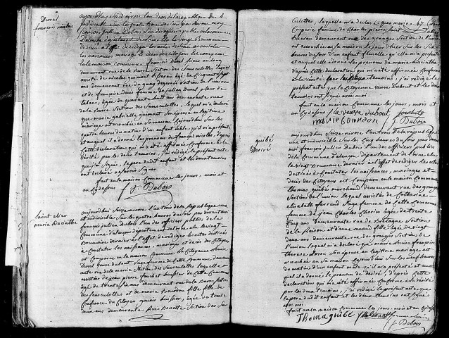 Acte de naissance de DUVAL François Nicolas (5 janvier 1795),acte de naissance de SAINT-ELLIER Marie Hyacinte (4 janvier 1795),acte de naissance de GUIBE Désiré (5 janvier 1795).