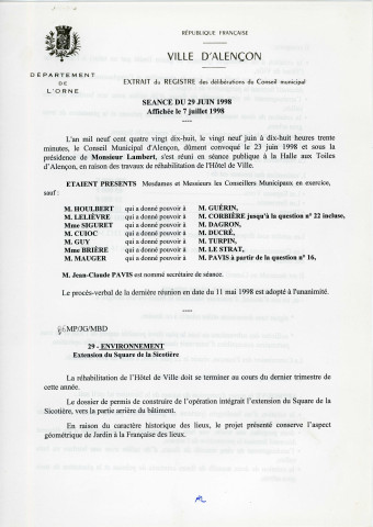 Agrandissement du Square de la Sicotière : plans, délibérations, photos, note, correspondance.