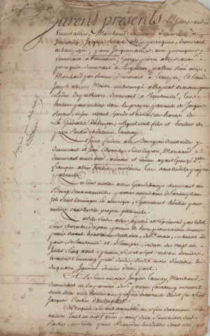 Succession de Pierre Rocher et de Taunay Louise : acte du 26 février 1780.