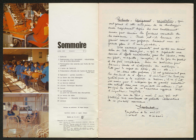 Alençon, réunion du conseil de surveillance (mars 1975) ; service du contrôle central, M. Kreyder et M. Proyart ; M. Robert directeur de l'école technique privée Moulinex d'Alençon ; tennis de table, Jacques Coupry international corporatif ; la bibliothèque du service formation d'Alençon : lot de 4 bandes de 6 négatifs noir et blanc (Martine Adéjès).