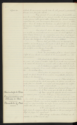 Proposition faites en séance du conseil, demande de Mr DORE . Chemin de fer de l'Etat, difficulté de communication entre Alençon et Paris, demande de Mr DORE