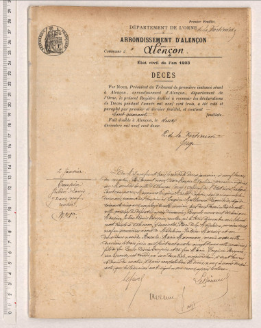 Registre des actes de décès (1903).