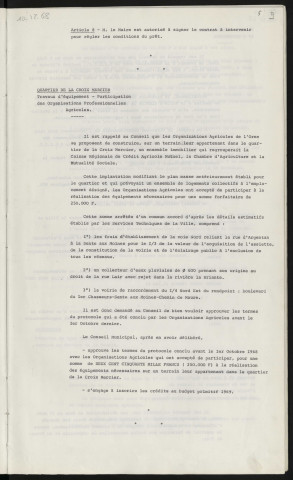 Quartier de la croix Mercier, travaux d'équipement, participation des organisations professionnelles agricoles.