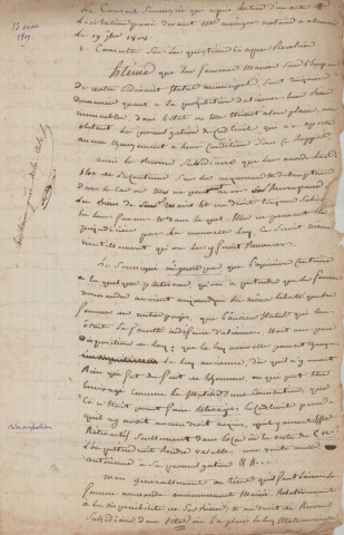 Consultation sur les droits et coutumes de la femme normande pour les actes de licitation (13 mars 1809).