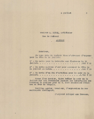 Fête nationale 14 juillet 1933 : affiche Imprimerie alençonnaise (80 x 120).