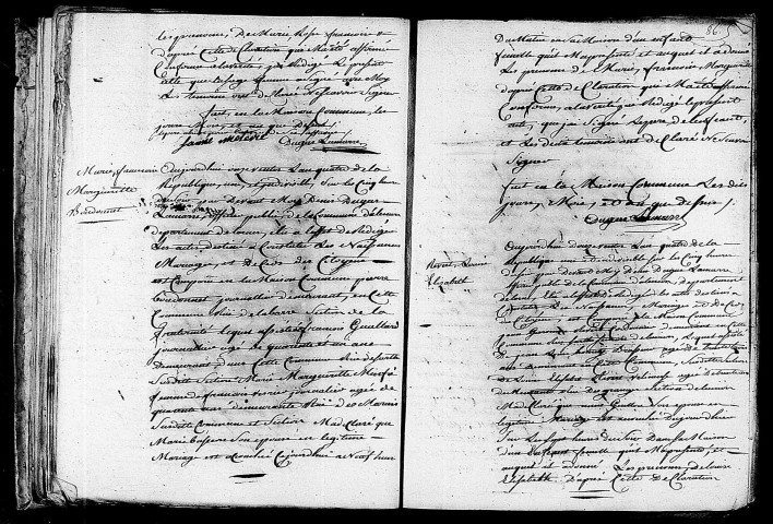 Acte de naissance de DESMOULINS Marie Rose Françoise (29 février 1796),acte de naissance de BOUDONNET Marie Françoise Marguerite (1er mars 1796),acte de naissance de REVERT Louise Elisabeth (1er mars 1796).