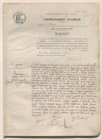 Registre des actes de mariage (1924).