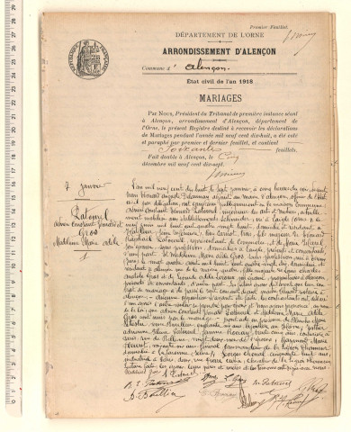 Registre des actes de mariage (1918).