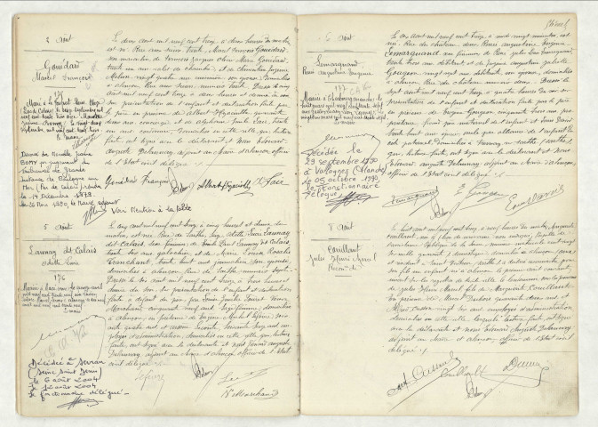 Acte de naissance de GOUEDARD Marcel François (2 août 1913),acte de naissance de LAUNAY DIT CALAIS Odette Lucie (5 août 191),acte de naissance de LEMARQUAND Renée Augustine Eugénie (6 août 1913),reconnaissance de COUILLAUT Jules Henri Marcel (8 août 1913).