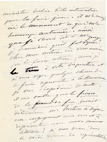 Lettre autographe signée de la femme de lettres Louise Colet au comédien Louis Fortuné Adolphe Laferrière (18 mars 1873).