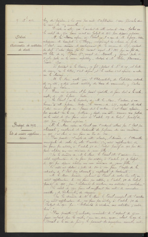 Conseil de Préfecture, Affaire Levesque contre la ville d'Alençon : transaction. Octroi, autorisation de restitution de droits. Budget de 1912, vote de crédits supplémentaires.