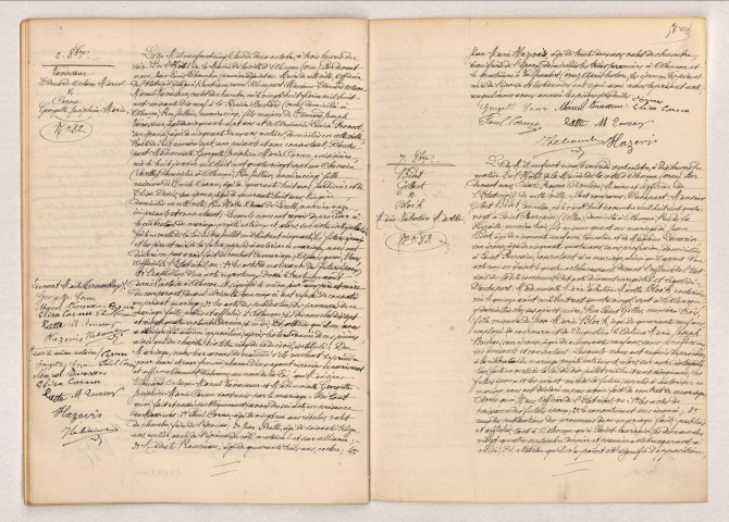 Acte de mariage de VAVASSEUR Edouard Octave Marcel et CORNU Georgette Josphine Marie (2 octobre 1905), acte de mariage de BIDET Gilbert et BLOC'H Marie Valentine Marthe (7 octobre 1905).