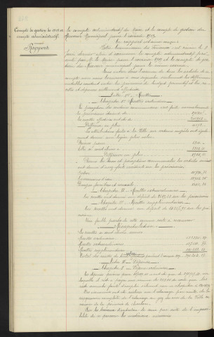 Comptabilité de la ville, compte de gestion de 1919 et compte administratif, rapport