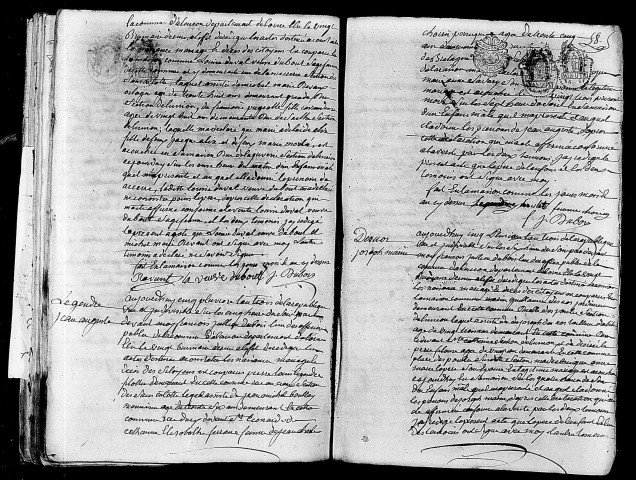 Acte de naissance de ALIX Arsène enfant naturel (24 janvier 1795),acte de naissance de LEGENDRE Jean Auguste (12 janvier 1795),acte de naissance de DESNOS Joseph Marin (24 janvier 1795).