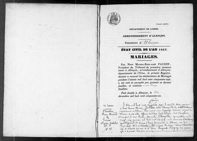 Registre des actes de mariage (1857).
