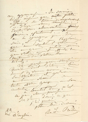 Lettre autographe signée de l'écrivaine Regnauld de Prébois Adèle à l'acteur Adolphe Laferrière [1863].