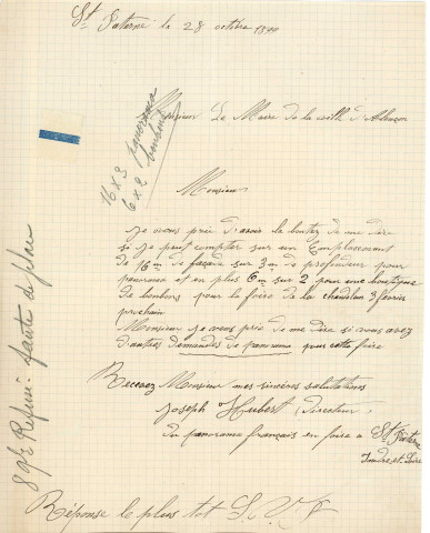 Foire de la Chandeleur (1900-1902), demandes de boutiques sous la coupole de la Halle au Blé, sur la place d'Armes : états nominatifs, correspondance, flyers, plans, mémoires.
