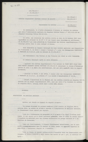 Eclairage public, avenant n°1 au marché d'adjudication n°66-36. Matériel, acquisition de mobilier scolaire, quartier de Perseigne.