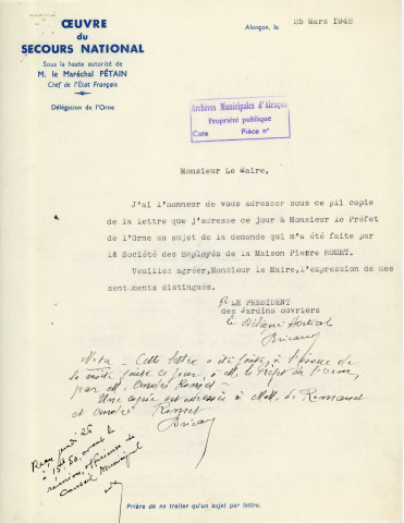 Jardins ouvriers à la disposition des employés de la maison Romet, boulevard de la République, exploitation agricole des parcelles (1941-1943) : correspondance, arrêtés, plan cadastral (B37-B38), procès-verbal, rapport.